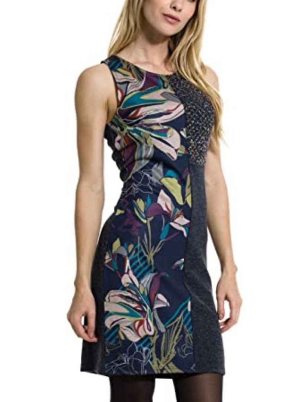 smash! Women's Blue Multicolor Floral Knit Shift Dress Sleeveless Size M